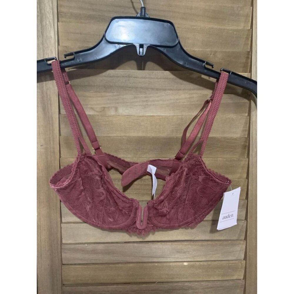 NWT Auden Unlined Lace Balconette Bra Reddish Brown Boho Size 32B